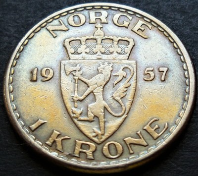 Moneda 1 COROANA - NORVEGIA, anul 1957 * cod 2424 A foto