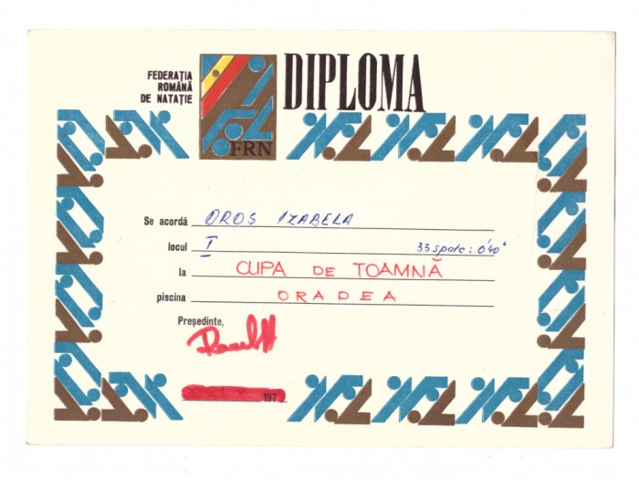 Diploma Federatia romana de natatie, 1979