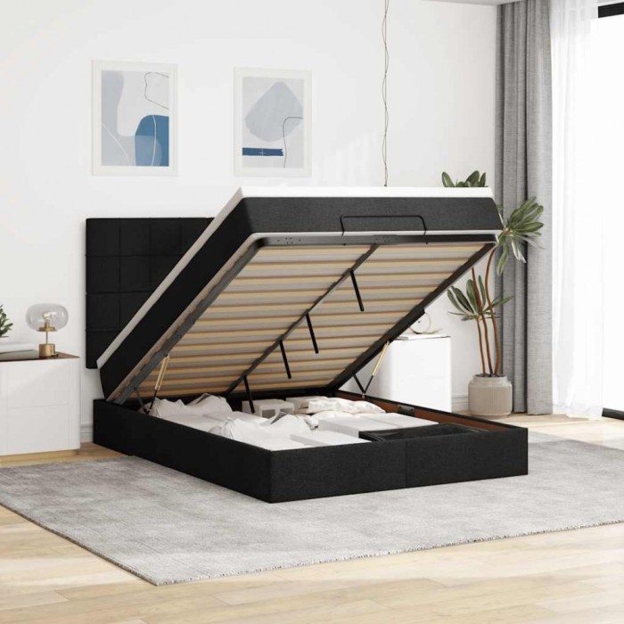 vidaXL Cadru de pat otoman cu saltea țesătură neagră 140x190cm 3314005