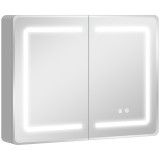 HOMCOM Dulap cu oglindă pentru baie cu iluminare LED, 60 x 80 cm, antiaburire, dimabil &icirc;n 3 trepte | Aosom Romania
