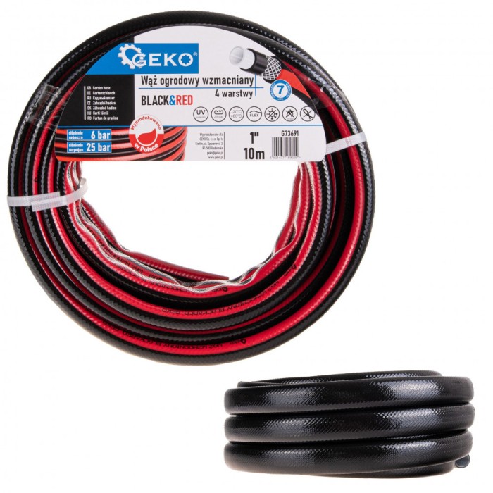 Furtun de gradina ranforsat Black&amp;Red, 1&quot;, 10 m, Geko G73691