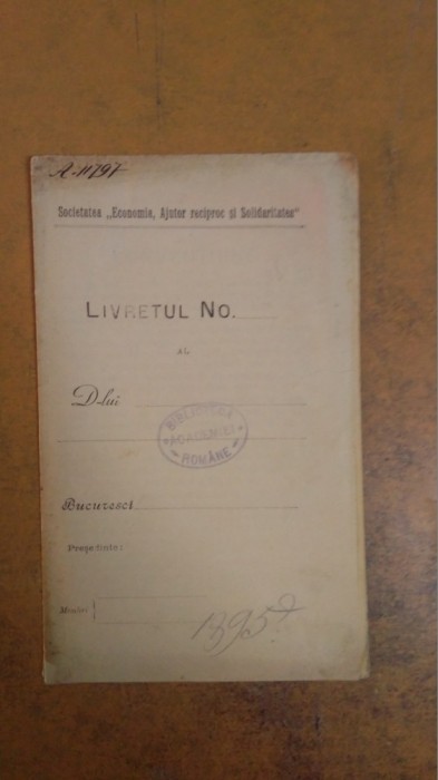Livret, Societatea &rdquo;Economia, Ajutor reciproc și Solidaritatea&rdquo; ~1910