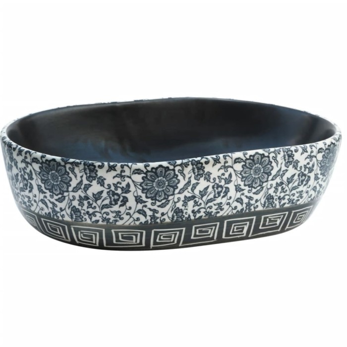 Lavoar de blat, negru si albastru, 47x33x13 cm, ceramica, oval