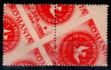Romania 1946, LP 202, Congresul ARLUS, EROARE - Valoarea de 300+1200 Lei dantelura complet deplasata, in pereche, MH (sarniera)