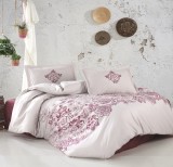 Cumpara ieftin Lenjerie pat dublu,bumbac ranforce,4 piese,alba roz cu flori Mandora-A159, Clasy