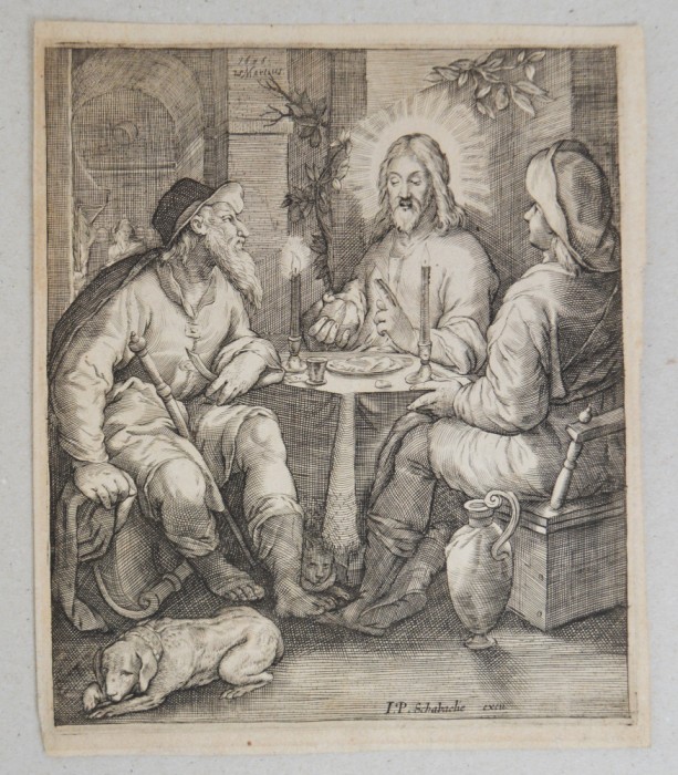 Jacob Matham &quot;Cina de la Emmaus&quot; gravura 1648 - 1656