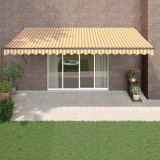 Copertina Retractabila Automata vidaXL, 5x3m, Galben/Alb, Montare pe Perete, Protectie UV, Aluminiu, Poliester