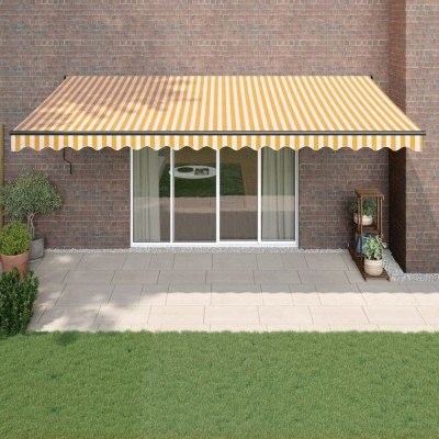 Copertină retractabilă automată, galben și alb, 5x3 m foto