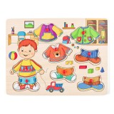 Puzzle din lemn cu butoni - Imbraca-l pe Sebastian, Woodyland