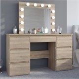 Masa de toaleta si machiaj cu oglinda LED si 7 sertare, 120x43x140 cm, sonoma Household NewTrend