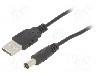 Cablu alimentare DC, DC 5,5/2,5 mufa, USB A mufa, negru, 0,8m, AKYGA - AK-DC-04
