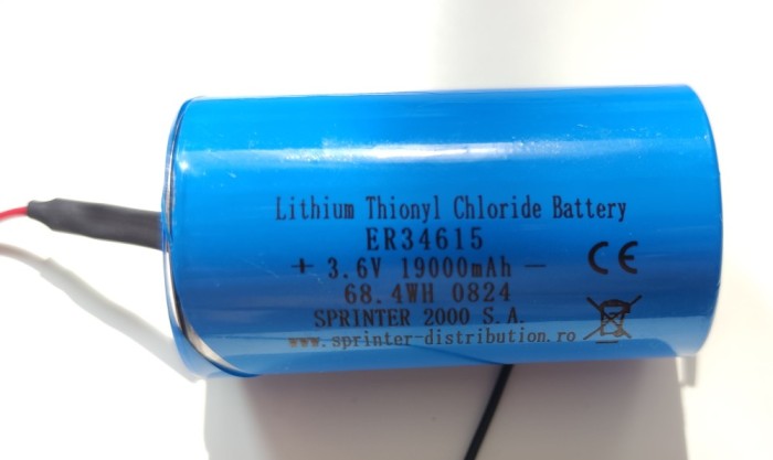 Sprinter Lithium Thionyl Chloride Battery, ER34615, 3.6V, 19 Ah - 19000 mAh