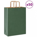 VidaXL Saci de h&acirc;rtie 50 buc cu m&acirc;nere verde 26x12x35 cm