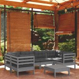 VidaXL Set mobilier de grădină cu perne, 7 piese, gri, lemn masiv pin 3097303