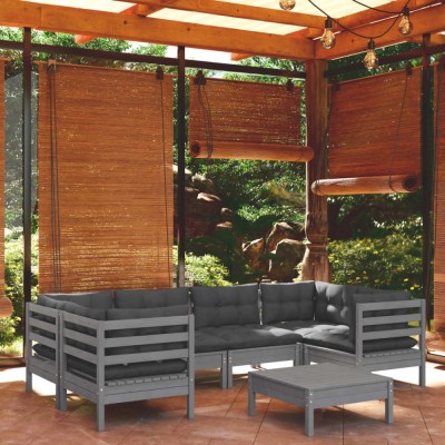 vidaXL Set mobilier de grădină cu perne, 7 piese, gri, lemn masiv pin 3097303 foto