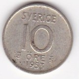 Moneda Suedia 10 Ore Argint 1953