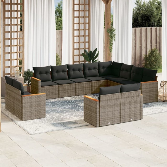 Gossi set canapea de gradina cu perne, 12 piese, gri, poliratan