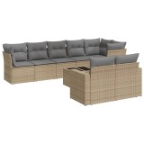 Set canapele de gradina, 9 piese, cu perne, bej, poliratan