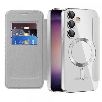 Husa MagSafe pentru Samsung Galaxy S23 S911, Techsuit, SmartMag Book, Gri foto