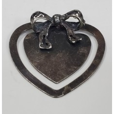 Semn de carte din argint in forma de inima decorat cu funda, Secol XX
