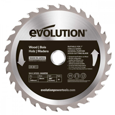 Disc pentru fierastrau circular, taiere lemn Evolution 180WD-0446, O180 x 20 mm, 30 dinti foto