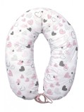 Perna pentru gravide si alaptare, husa detasabila din bumbac 100% si umplutura antialergica BabySoft , Inimioare, Amy