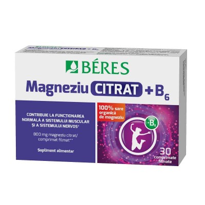 Magneziu Citrat + B6 30 comprimate filmate Beres foto