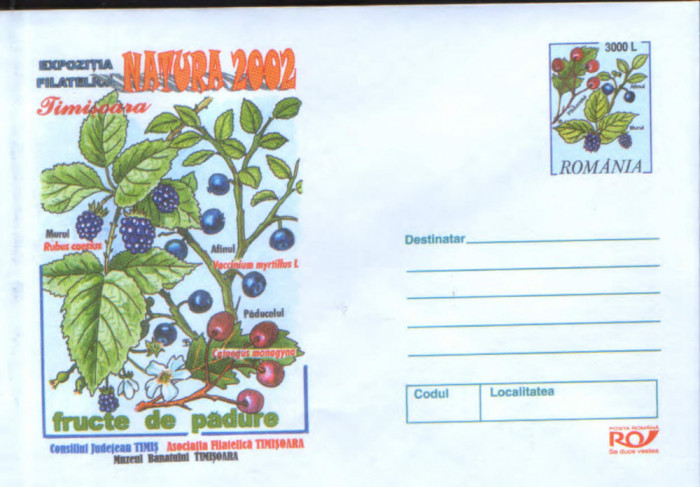 Intreg pos plic nec 2002 - Expozitia Filat.Natura - Timisoara - fructe de padure