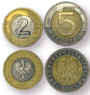 POLONIA LOT / SET 2 buc BIMETAL : 2 + 5 Zloti 2009 [4] foto