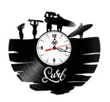 Ceas de perete decorativ, Surf / Surfing, realizat din disc de vinil (Vinyl Record), 30 cm, mecanism silențios, negru