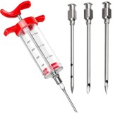 Cumpara ieftin Set seringa pentru marinat carne cu injector de sosuri, 3 ace diferite, reutilizabil, capacitate 50 ml, otel inoxidabil