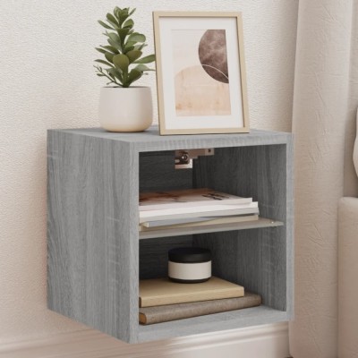 Gossi comoda tv de perete cu lumini led, gri sonoma 30x28,5x30 cm foto