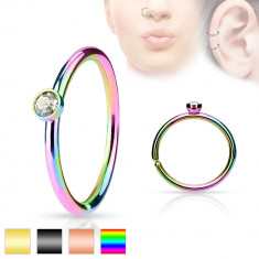 Piercing din oÅ£el, cerc lucios decorat cu zirconiu mic, transparent - Culoare Piercing: Curcubeu