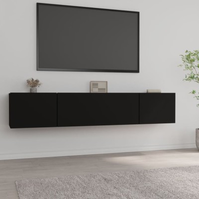 Gossi comode tv, 2 buc., negru, 80x30x30 cm, lemn compozit foto