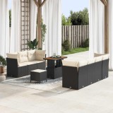 Set de canapea de grădină vidaXL 10 piese cu perne Negru Poliratan Acacia