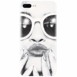 Husa silicon pentru Apple Iphone 8 Plus, Black And White Portrait Blonde Model In Fashion Sunglasses