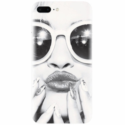 Husa silicon pentru Apple Iphone 7 Plus, Black And White Portrait Blonde Model In Fashion Sunglasses foto