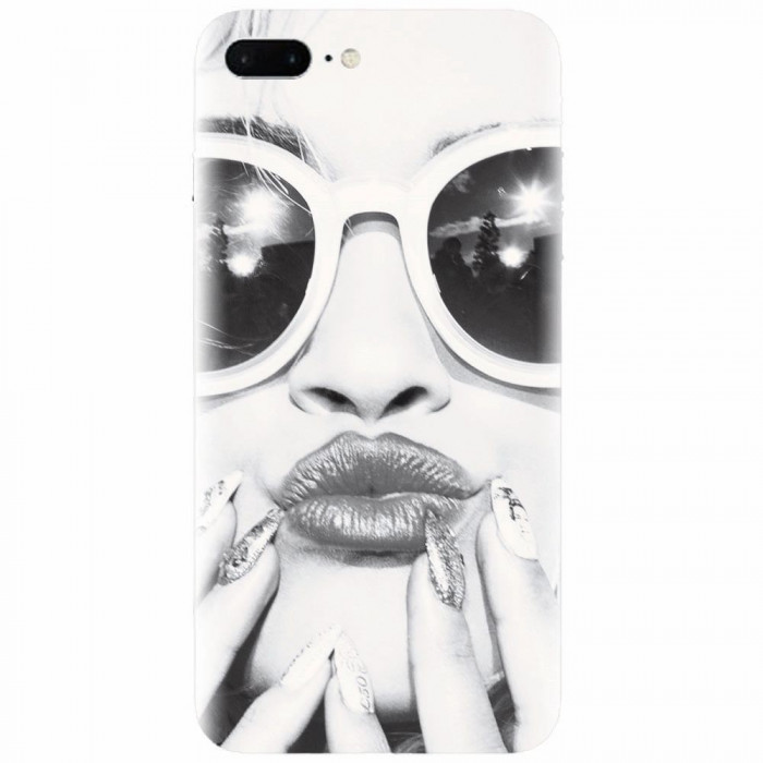 Husa silicon pentru Apple Iphone 7 Plus, Black And White Portrait Blonde Model In Fashion Sunglasses