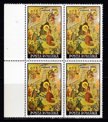 RO 1991 , LP 1273 ,&amp;quot;Craciun&amp;quot;,EROARE 1,bloc 4 , halou R1/C1 fata magului,MNH foto