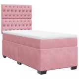Cumpara ieftin Pat box spring cu saltea, roz, 90x190 cm, catifea
