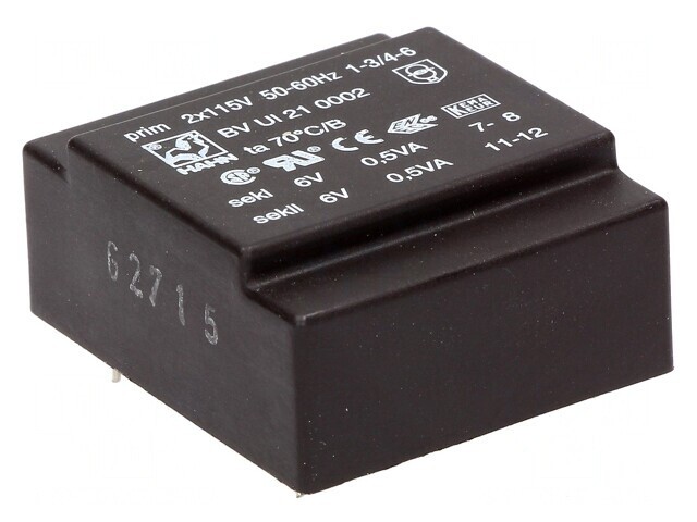 Transformator &icirc;ncapsulat 1VA 115V 6V PCB