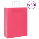 VidaXL Pungi de h&acirc;rtie 50 buc cu m&acirc;nere roz 32x12x42 cm