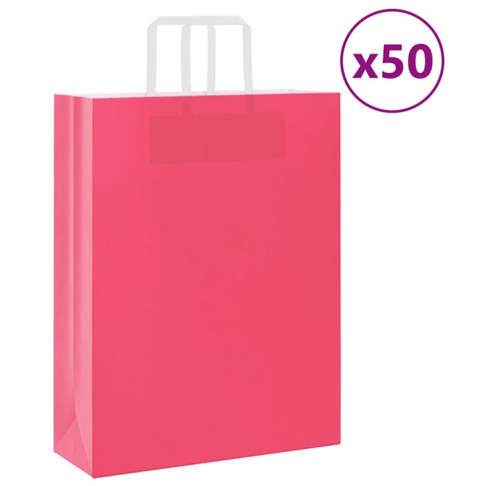 vidaXL Pungi de h&acirc;rtie 50 buc cu m&acirc;nere roz 32x12x42 cm