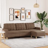 VidaXL Canapea cu 3 locuri și taburet, maro, 210 cm, textil