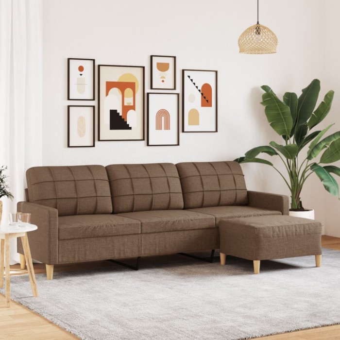 vidaXL Canapea cu 3 locuri și taburet, maro, 210 cm, textil 3278252