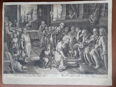 Gravura cu tema religioasa, IIsus spaland picioarele discipolilor foto