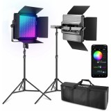 Cumpara ieftin Sistem profesional RBG1200 Lampa Video LED RGB 60W 2500K-8500K, 2 trepiede reglabile, control APP pentru studio si streaming, geanta transport inclusa