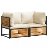 Set canapea de gradina, 2 piese, cu perne, lemn masiv de acacia