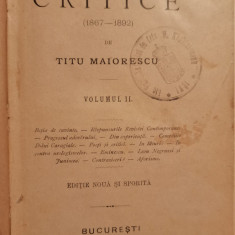 1892 Titu Maiorescu, Critice 1867-1892 Vol. II, Bucurest, Socecu&comp