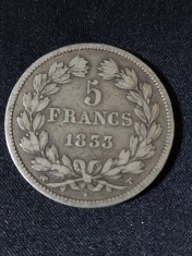 Franța 1833 T - 5 Franci - Monedă de argint